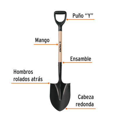 Pala redonda T-1000, puño "Y", Truper - Código: 11167