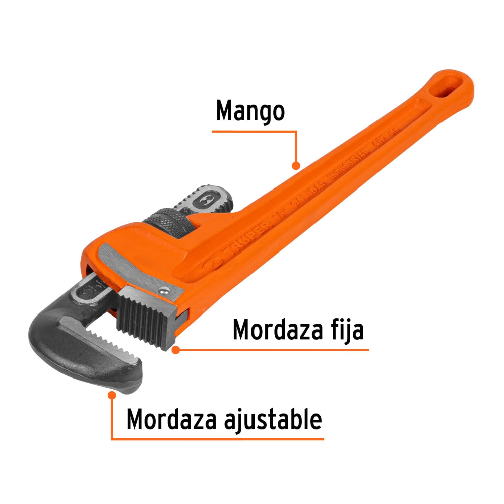 Llave stilson 18" cuerpo robusto de hierro dúctil, Truper - Cod: 15839