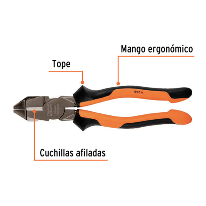 Pinza electricista 9" uso rudo, alta palanca, Comfort Grip