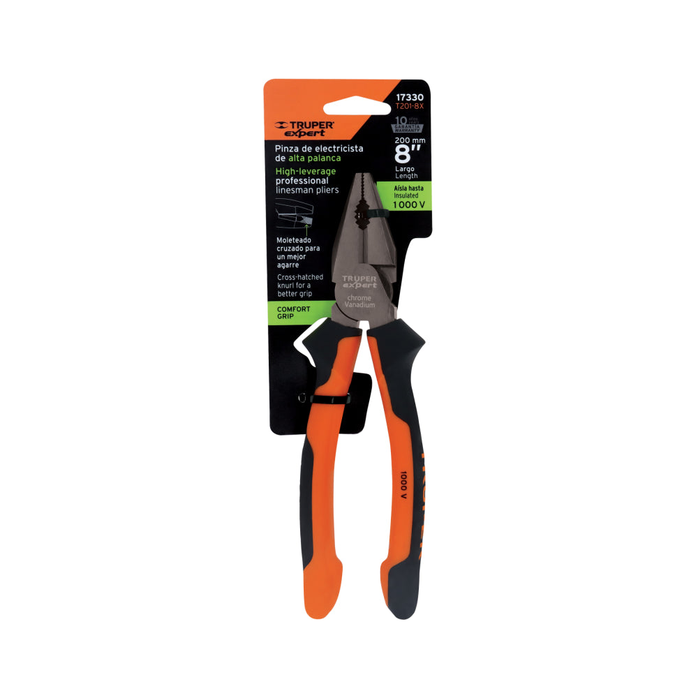 Pinza para electricista 8" alta palanca,Comfort Grip,Expert - Cod: 17330