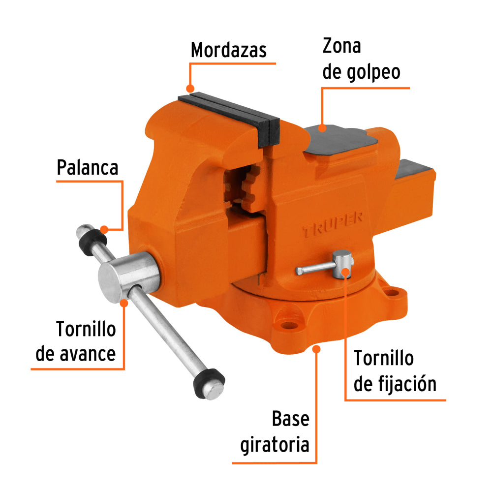 Tornillo de banco 4" uso industrial de hierro nodular - CÓDIGO: 18592