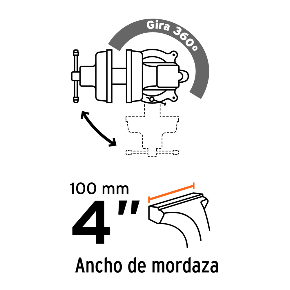 Tornillo de banco 4" uso industrial de hierro nodular - CÓDIGO: 18592